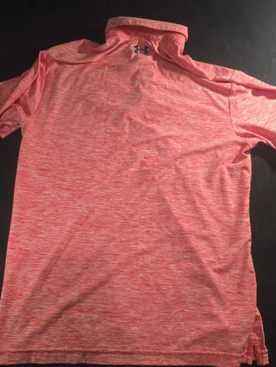 Under Armour Men's Heather Coral Polo with Navy Logo - Picture 2 of 4